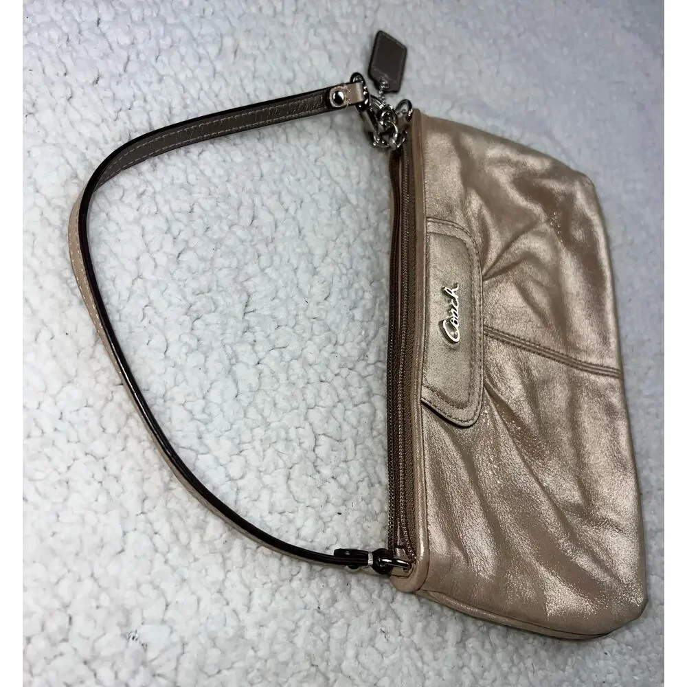Coach Gold Metallic Large Wristlet Clutch Purses